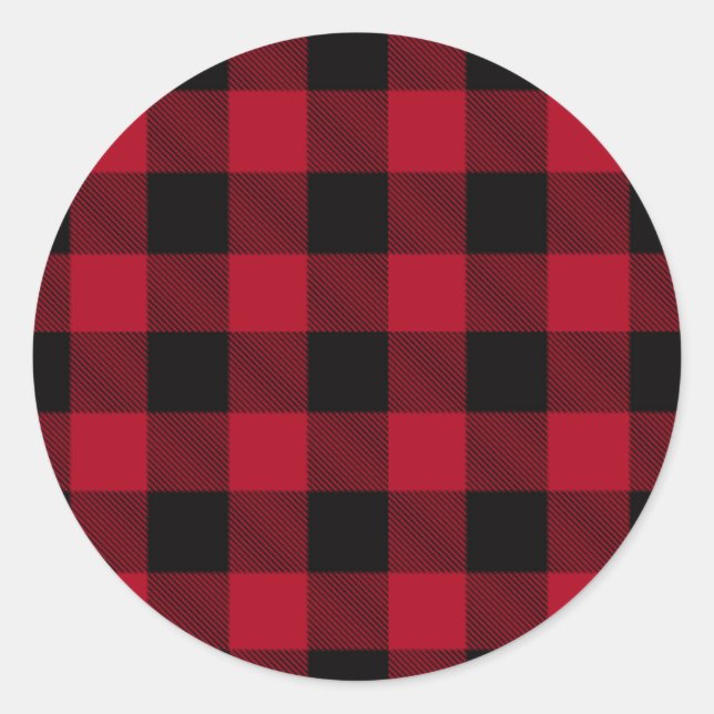 Red Buffalo Plaid Pattern on Black Rustic Sticker (Front)