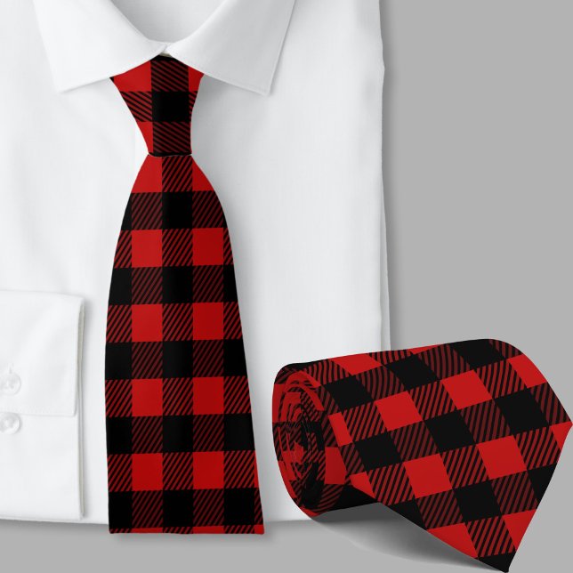Red Buffalo Plaid Pattern Winter Theme Neck Tie (Creator Uploaded)