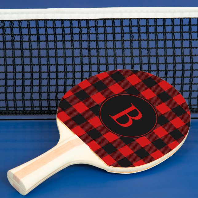 Red Buffalo Plaid Pattern with Your Monogram Ping Pong Paddle (Insitu)