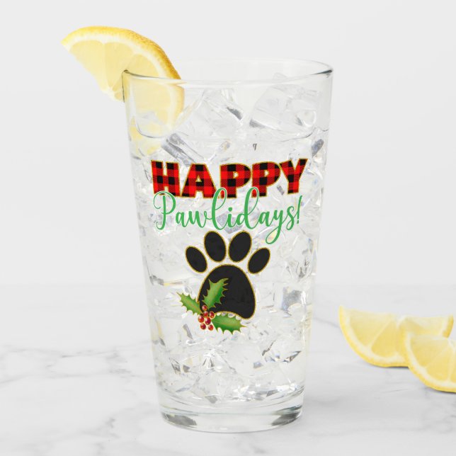 Red Buffalo Plaid Paw Print Christmas Glass (Front Ice)