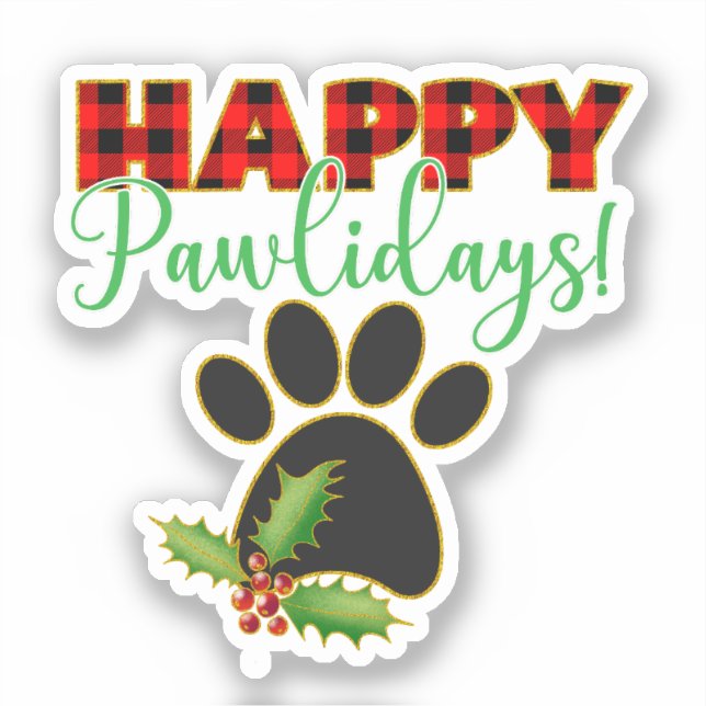 Red Buffalo Plaid Paw Print Christmas Sticker (Front)