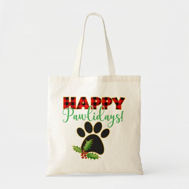 Red Buffalo Plaid Paw Print Christmas Tote Bag (Front)