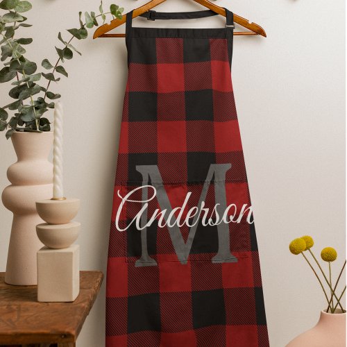 Red Buffalo Plaid  Personal Initial  Gift Apron