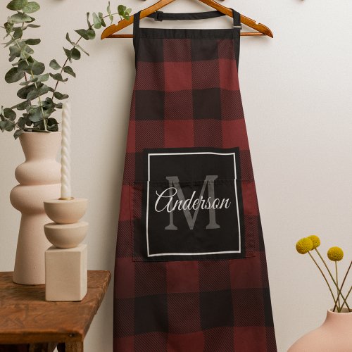 Red Buffalo Plaid  Personal Initial  Gift Apron