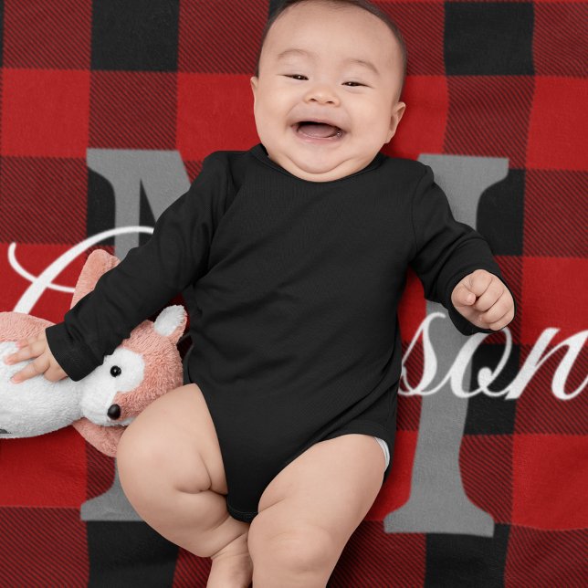 Red Buffalo Plaid | Personal Initial | Gift Baby Blanket (Creator Uploaded)