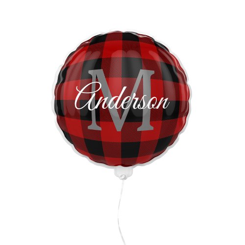Red Buffalo Plaid  Personal Initial  Gift Balloon