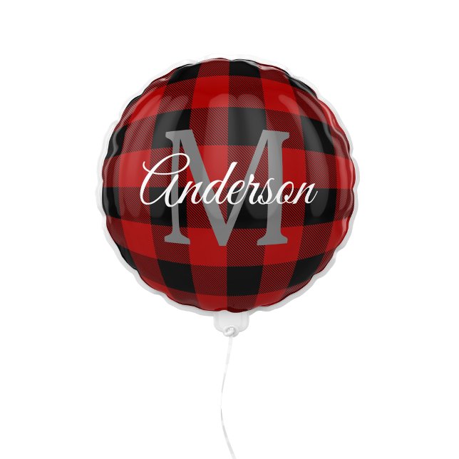 Red Buffalo Plaid | Personal Initial | Gift Balloon (Creator Uploaded)