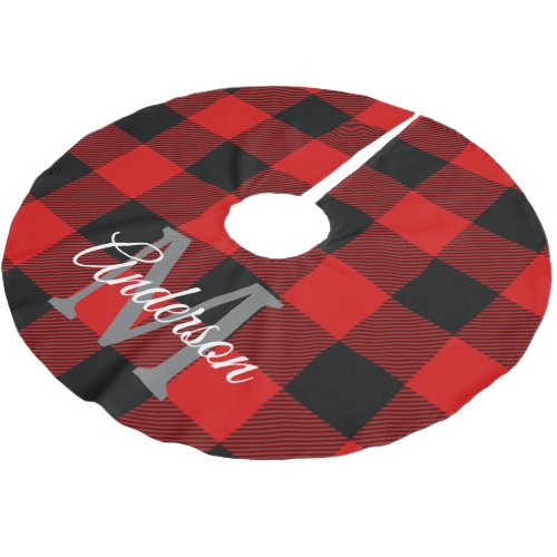 Red Buffalo Plaid  Personal Initial  Gift Brushed Polyester Tree Skirt