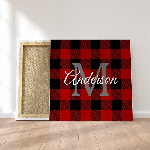 Red Buffalo Plaid  Personal Initial  Gift Canvas Print