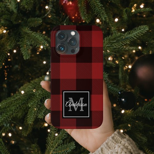 Red Buffalo Plaid  Personal Initial  Gift Case_M iPhone 13 Pro Case