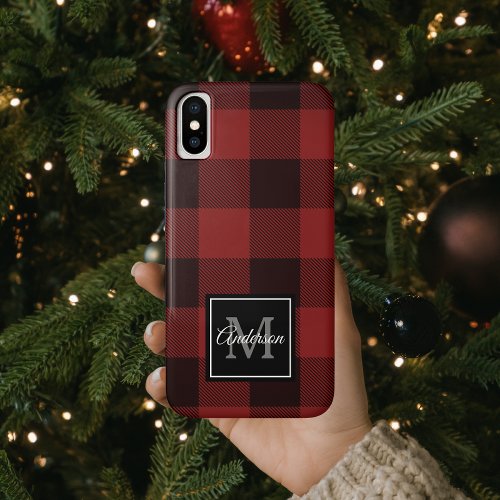 Red Buffalo Plaid  Personal Initial  Gift iPhone X Case
