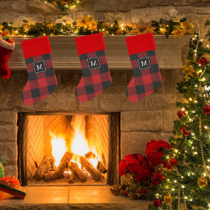 Red Buffalo Plaid Personal Initial Gift Christmas Stocking