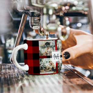 Red Buffalo Plaid   Personal Initial   Gift Espresso Cup