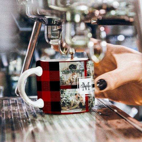 Red Buffalo Plaid  Personal Initial  Gift Espresso Cup