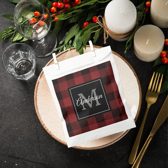 Red Buffalo Plaid | Personal Initial | Gift Favor Bag (Creator Uploaded)