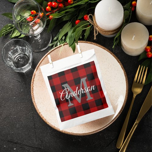 Red Buffalo Plaid  Personal Initial  Gift Favor Bag