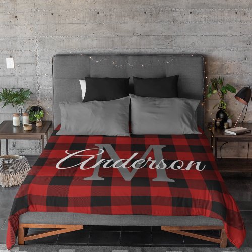 Red Buffalo Plaid  Personal Initial  Gift Fleece Blanket