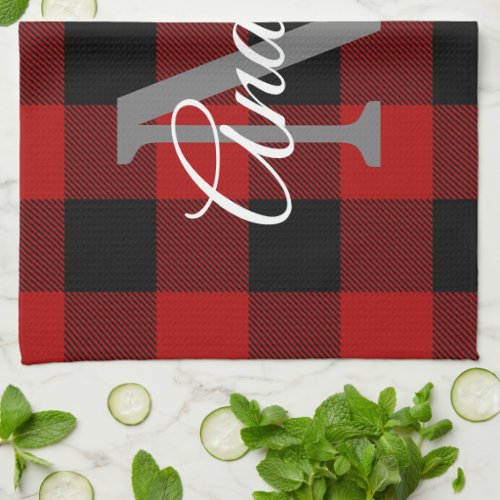 Red Buffalo Plaid  Personal Initial  Gift Kitchen Towel