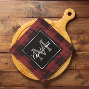Red Buffalo Plaid   Personal Initial   Gift Kitchen Towel