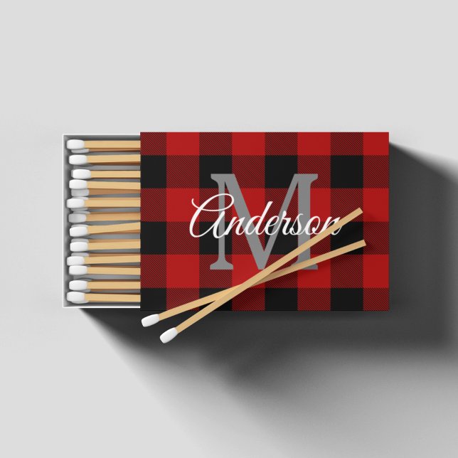Red Buffalo Plaid | Personal Initial | Gift Matchboxes (Creator Uploaded)