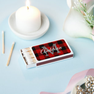 Red Buffalo Plaid   Personal Initial   Gift Matchboxes