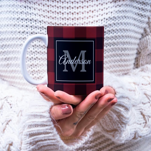 Red Buffalo Plaid | Personal Initial | Gift Mug (Creator Uploaded)