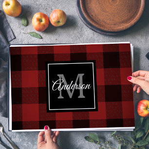Red Buffalo Plaid   Personal Initial   Gift Paper  Pad