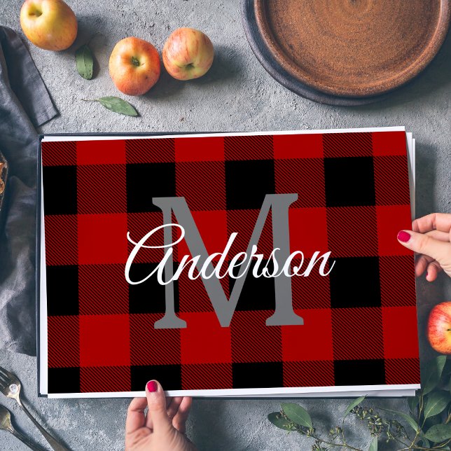 Red Buffalo Plaid | Personal Initial | Gift Paper Pad (Creator Uploaded)
