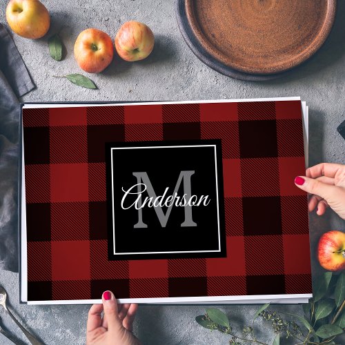 Red Buffalo Plaid  Personal Initial  Gift Paper  Paper Pad