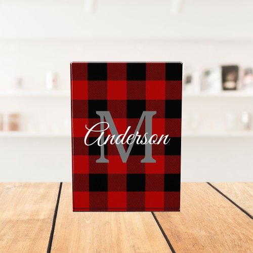Red Buffalo Plaid  Personal Initial  Gift Photo Block