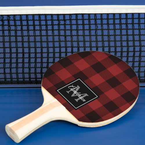 Red Buffalo Plaid  Personal Initial  Gift Ping Pong Paddle