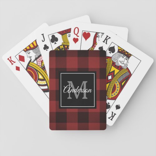 Red Buffalo Plaid  Personal Initial  Gift Poker Cards