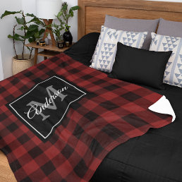 Red Buffalo Plaid | Personal Initial | Gift Sherpa Blanket