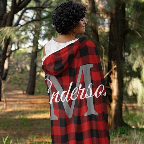 Red Buffalo Plaid  Personal Initial  Gift Sherpa Blanket