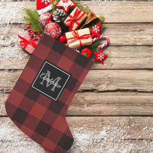 Red Buffalo Plaid Personal Initial Gift Small Christmas Stocking