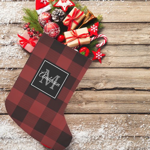 Red Buffalo Plaid  Personal Initial  Gift Small Christmas Stocking