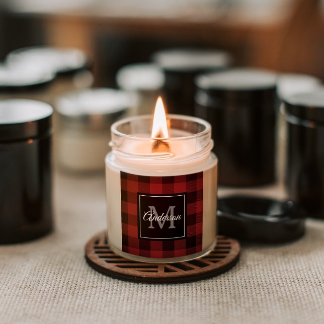 Red Buffalo Plaid | Personal Initial | Gift Square Sticker (Creator Uploaded)