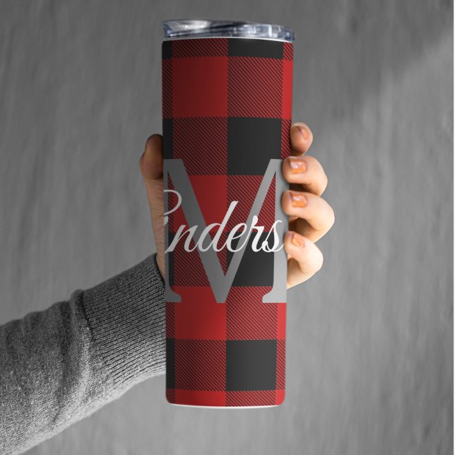 Red Buffalo Plaid | Personal Initial | Gift Thermal Tumbler (Creator Uploaded)