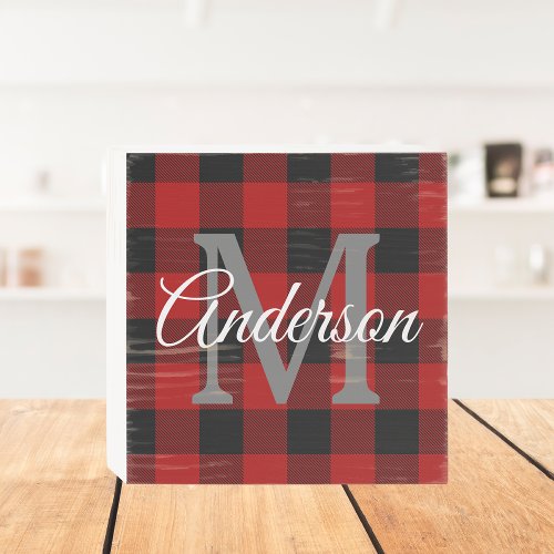 Red Buffalo Plaid  Personal Initial  Gift Wooden Box Sign