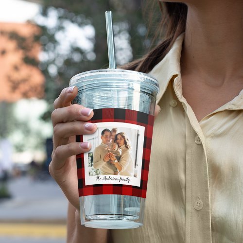 Red Buffalo Plaid  Personal Name And Photo Acrylic Tumbler