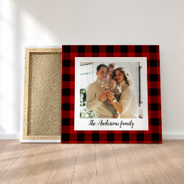 Red Buffalo Plaid &amp; Personal Name And Photo Canvas Print
