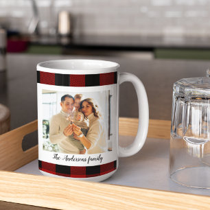 Red Buffalo Plaid & Personal Name And Photo Coffee Mug