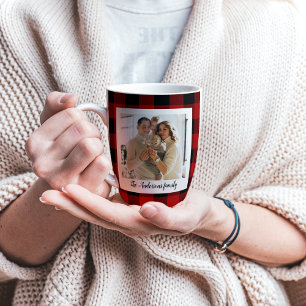 Red Buffalo Plaid & Personal Name And Photo Latte Mug