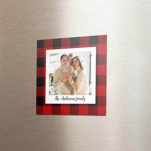 Red Buffalo Plaid  Personal Name And Photo Magnet