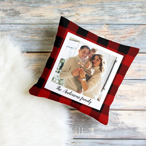 Red Buffalo Plaid  Personal Name And Photo Outdoor Pillow