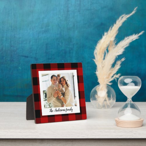 Red Buffalo Plaid  Personal Name And Photo Plaque