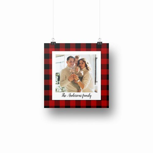 Red Buffalo Plaid  Personal Name And Photo Poster