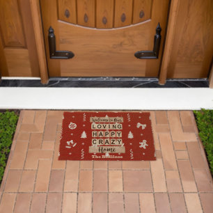 Red Buffalo Plaid Personalized Family Welcome Fiber Doormat