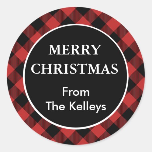 Red Buffalo Plaid Personalized Gift Classic Round Sticker