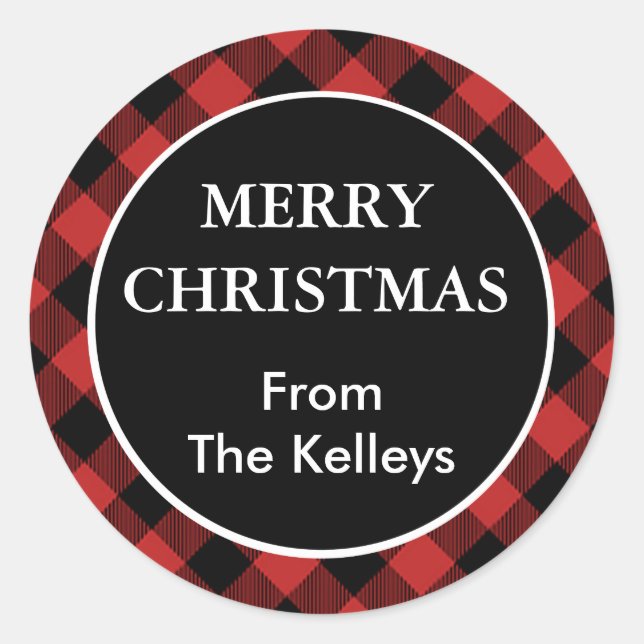 Red Buffalo Plaid Personalized Gift Classic Round Sticker (Front)